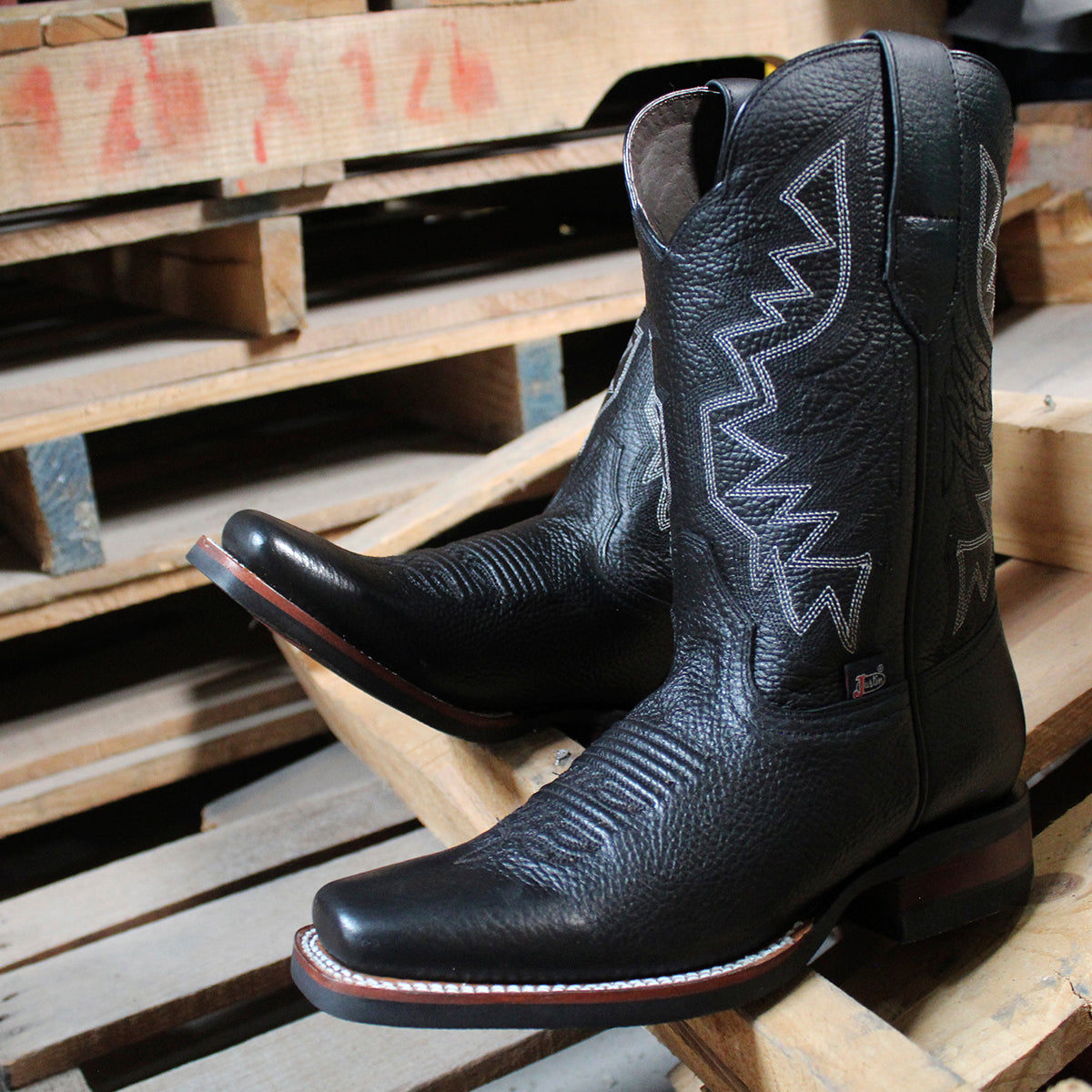 Botas Negras Vaqueras Hombre De Piel Punta Rodeo | Justin Boots