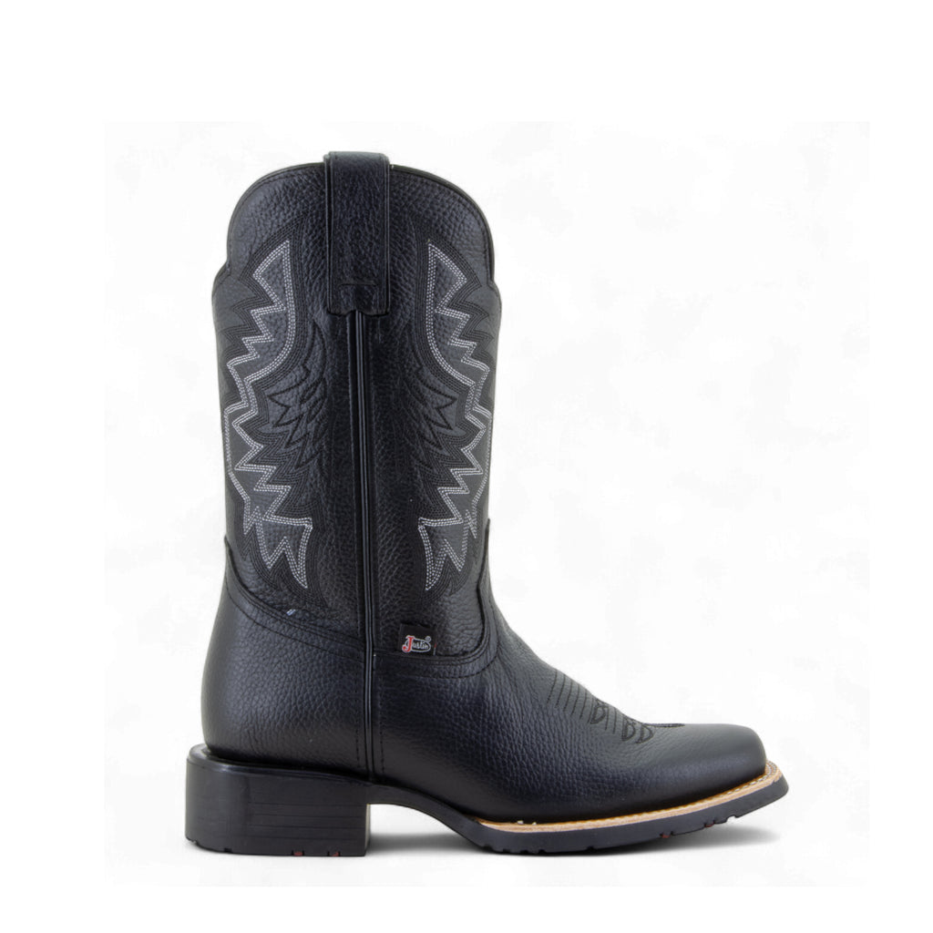 Botas Negras Vaqueras Hombre De Piel Punta Rodeo | Justin Boots