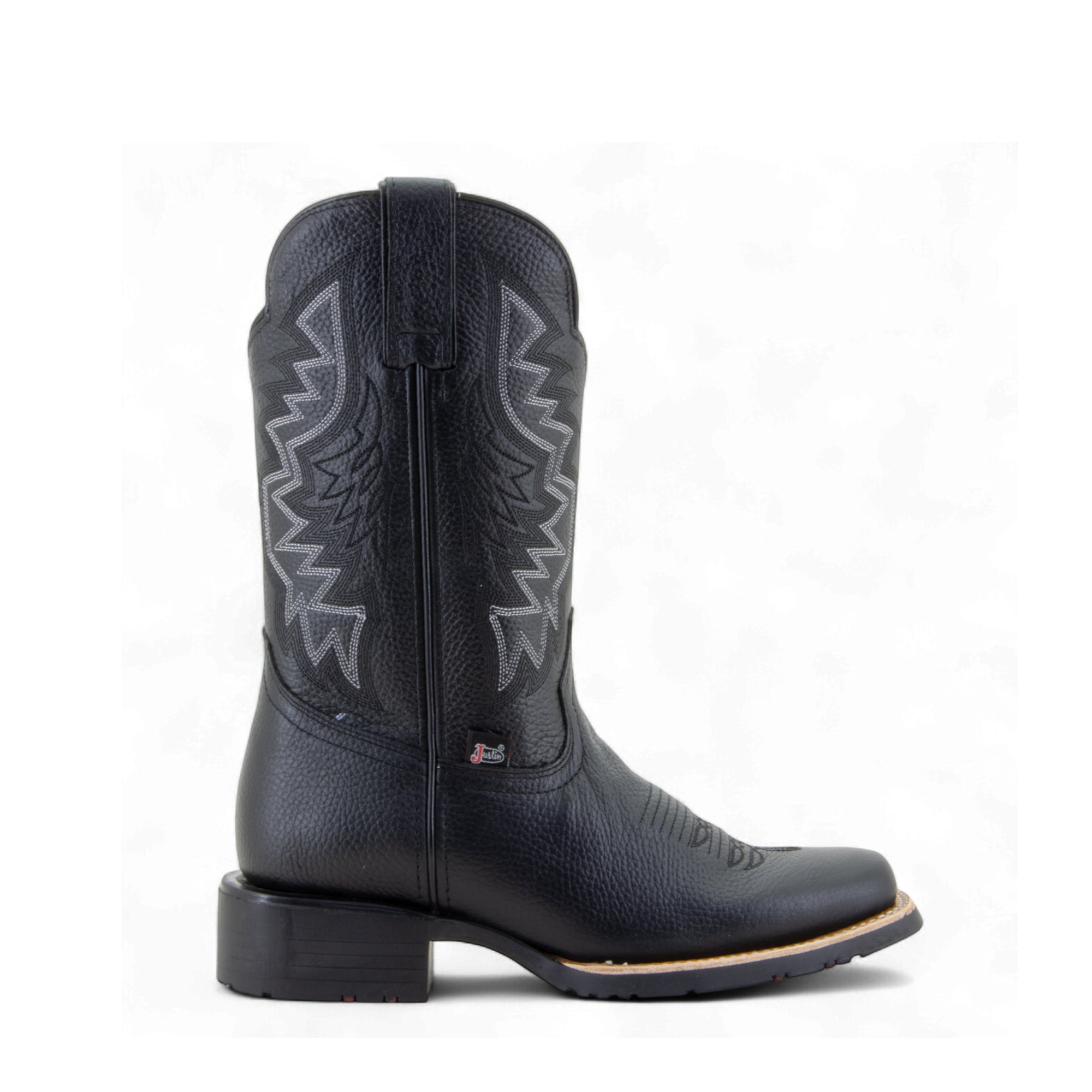 Botas Negras Vaqueras Hombre De Piel Punta Rodeo | Justin Boots