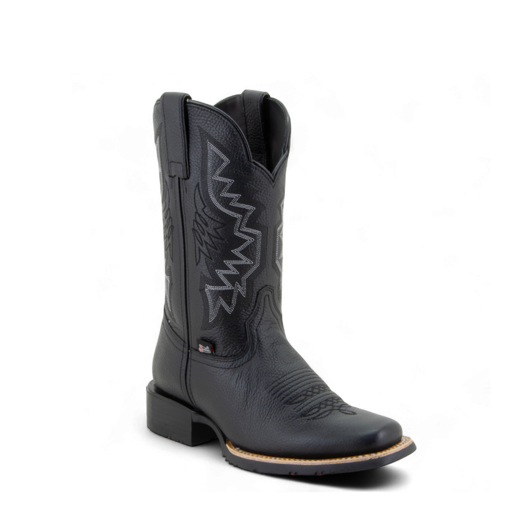 Botas Negras Vaqueras Hombre De Piel Punta Rodeo | Justin Boots