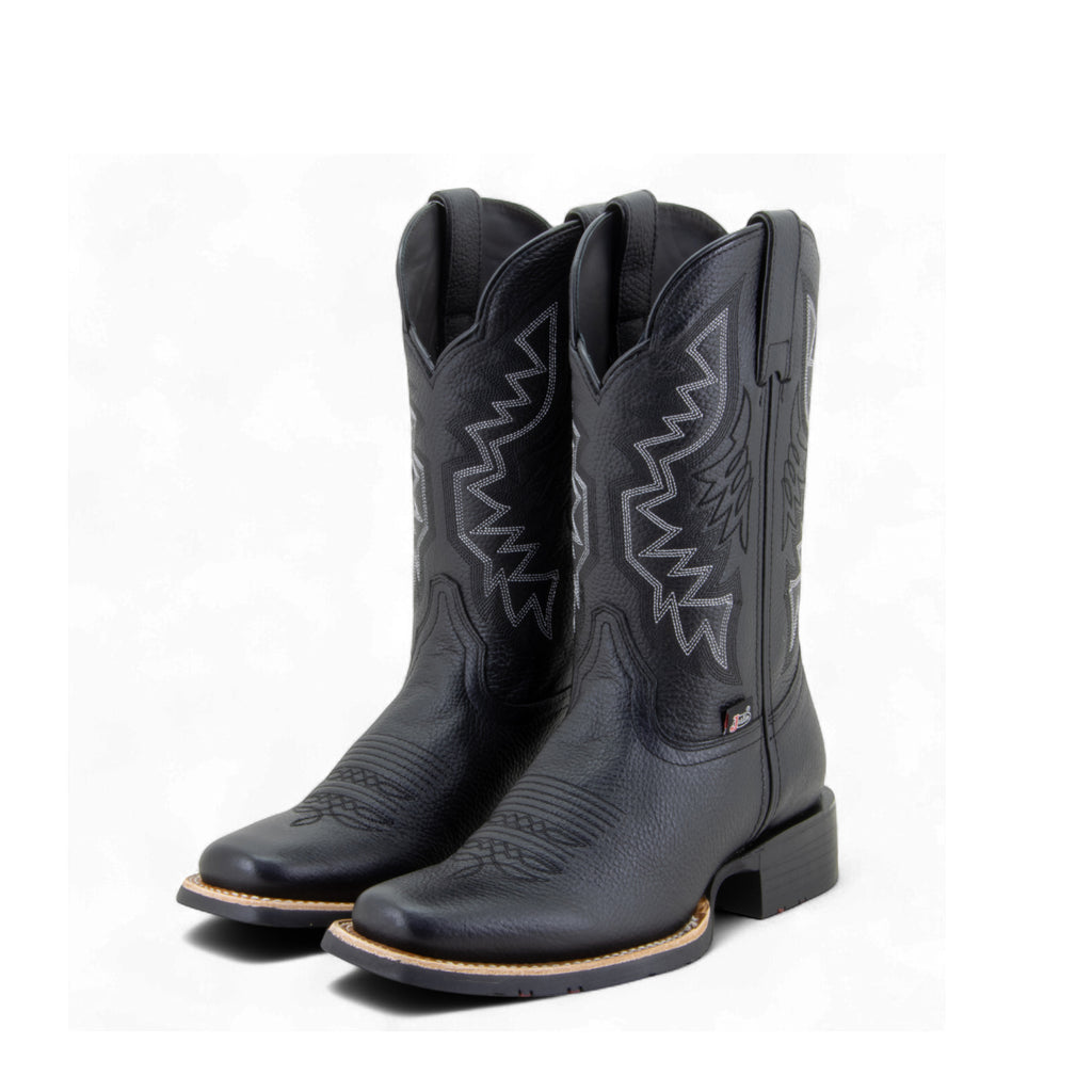 Botas Negras Vaqueras Hombre De Piel Punta Rodeo | Justin Boots